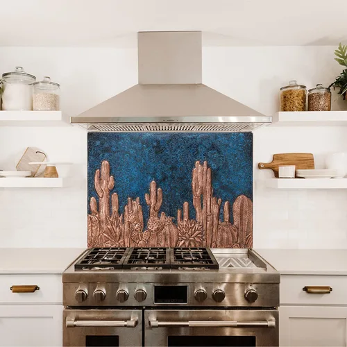 Vista 2 de Protector contra salpicaduras de cocina, salpicadero de cobre con símbolo del suroeste, panel de cobre personalizado, azulejos de cobre hechos a