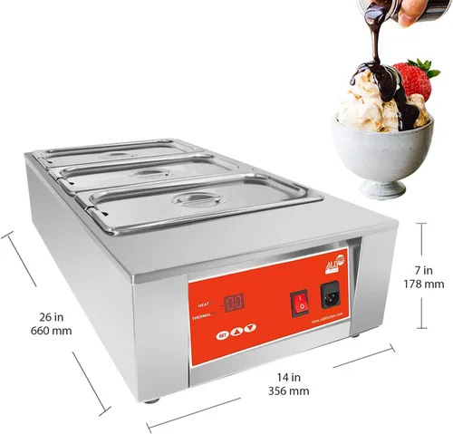 Vista 2 de ALDKitchen Olla para derretir chocolate Máquina de temple de chocolate con control digital 3 tanques para 27 libras (26.5 lbs) de chocolate