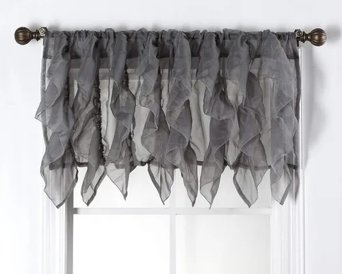 Vista 9 de 1 pieza cenefa transparente con volantes en cascada beige estilo Shabby Chic (50" x 16")