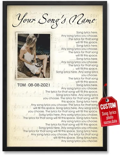 Vista 21 de H-DEWALL póster personalizable con letra de tu canción favorita y foto, lienzo inspirador con marco, arte de pared, regalo romántico para mujer