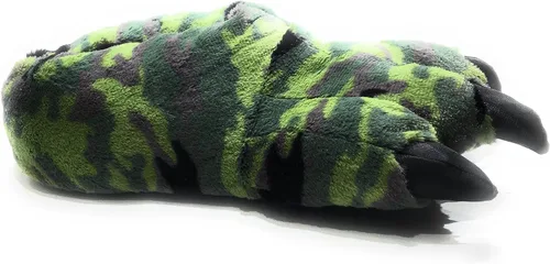 Vista 3 de Wild Ones - Pantuflas peludas con garra de animal para niños pequeños, niños y adultos (hombres medianos de 6 a 8 , camuflaje verde), Verde
