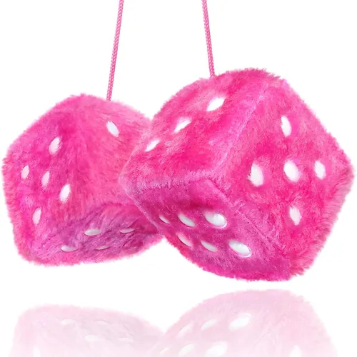 Vista 12 de Dados Peludos Negros Accesorios para Automóvil – Accesorios de Coche de Felpa Rosa Lindos para Interior – Adornos Decorativos Colgantes de Felpa