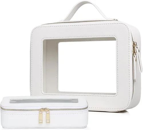 Vista 20 de Pinkmik Pequeña bolsa de maquillaje transparente, mini estuche para cosméticos, bolsa de aseo impermeable con cremallera, organizador de bolsos