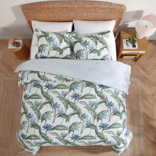 Vista 3 de Tommy Bahama - Juego de edredón tamaño Queen, ropa de cama costera de algodón suave con fundas de almohada, juego de cama floral tropical