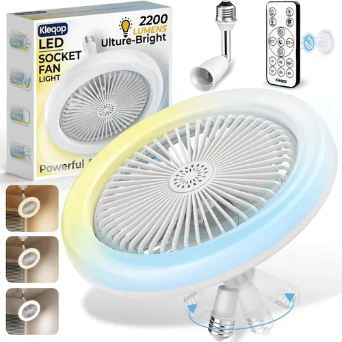 Vista 9 de Lámpara de ventilador de techo con control remoto y extensor, ventilador de Blanco