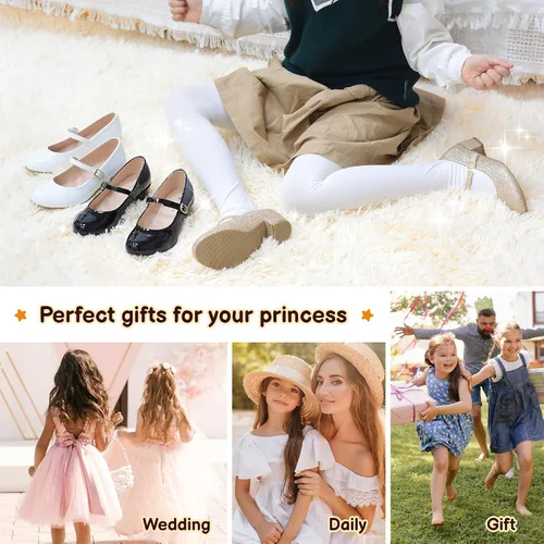 Vista 2 de Zapatos de vestir para niñas, zapatos de vestir Mary Jane para niñas, zapatos de princesa para boda, fiesta, niña, zapatos escolares de tacón bajo
