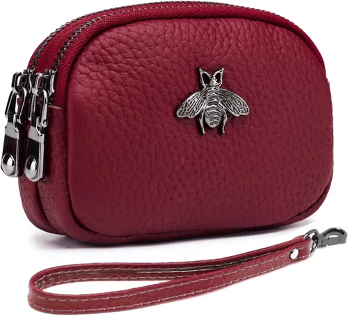 Vista 13 de Monedero de cuero para mujer, billetera pequeña para mujer, bolsa de cambio A-Negro