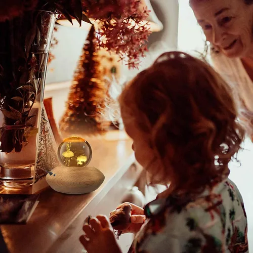 Vista 4 de Caja de música, caja de música de bola de cristal 3D con proyección de luz cálida, rotación de 360° para niños, luz nocturna para niños, decoración