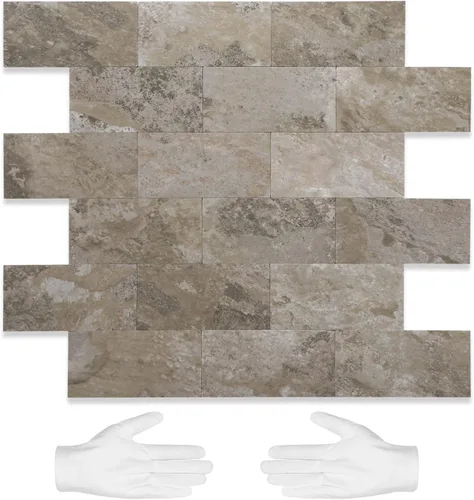 Vista 22 de STICKGOO 1/3 lámina de azulejos para despegar y pegar Subway, azulejos de cocina sin costuras de diseño pulido en rosa-beige eurásico