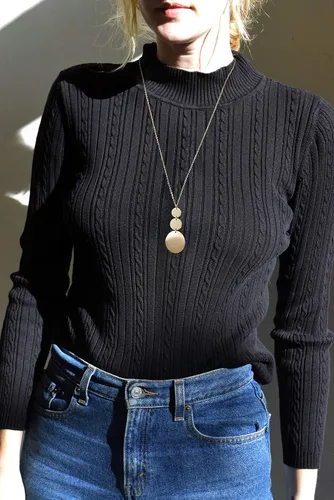 Vista 3 de PERNNLA PEARL Collar con colgante de disco largo para mujer, chapado en oro de 18 quilates, joyería de moda, Chapado en oro