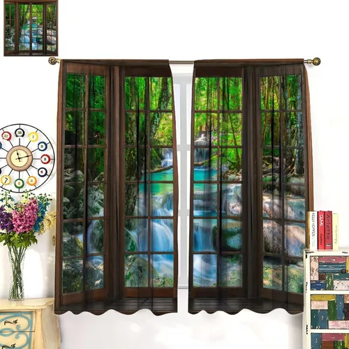 Vista 180 de Cortinas de paisaje, ventana 3D, primavera, bosque, vida silvestre, paisajes de naturaleza, dormitorio, sala de estar, cortinas térmicas opacas de 2