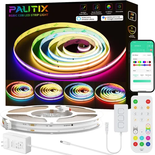 Vista 13 de PAUTIX Tira de luces LED RGB Smart IC COB, 6.56 pies/6.6 ft direccionable con certificación UL de 24 V, cinta flexible de color multicolor, funciona