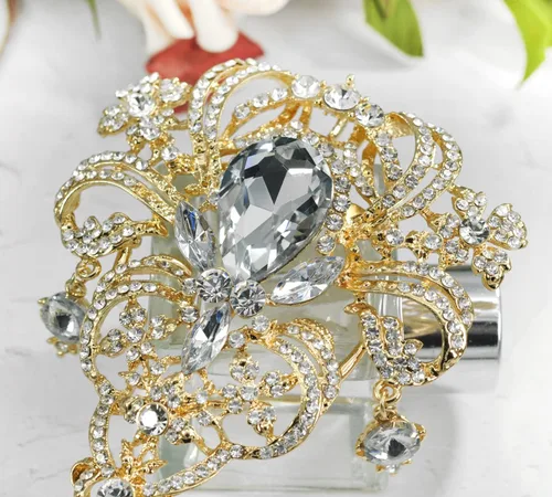 Vista 5 de Gyn&Joy Broche para mujer, 5 pulgadas, con diamantes de imitación de cristal transparente