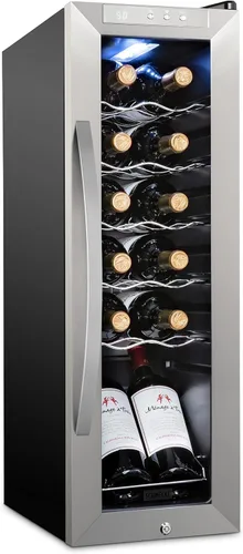 Vista 11 de Schmecke - Refrigerador de vino con compresor de 34 botellas con cerradura Gran bodega independiente Refrigerador de vino digital 41f-64f