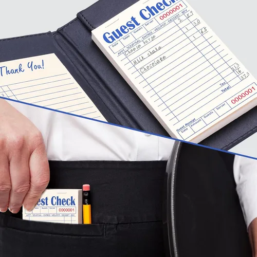 Vista 6 de Libros de cheques de invitados para servidores, bloc de notas de servidor, paquete de 12, papel de color natural, bloc de notas para camarera