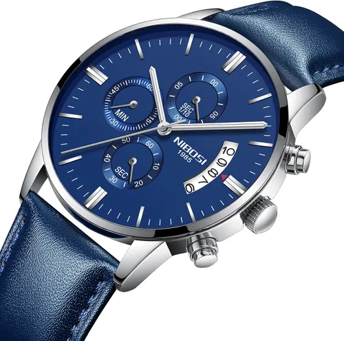 Vista 4 de NIBOSI Relojes para hombre, cronógrafo, vestido de negocios, reloj analógico de cuarzo, marca de lujo, fecha, reloj deportivo, Cronógrafo, reloj