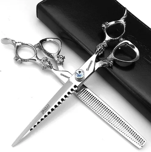 Vista 8 de Tijeras profesionales de peluquería de 7, 7.5, 8, 9 pulgadas, para peluquería, peluquería, peluquería, corte de pelo, tijeras de dragón (grande).