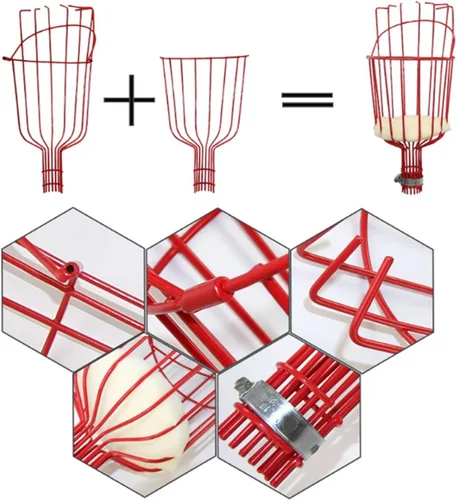Vista 7 de Cesta recolectora de frutas, cesta cosechadora de frutas con cojín para evitar moretones, recogedor de frutas desmontable, accesorio para Rojo