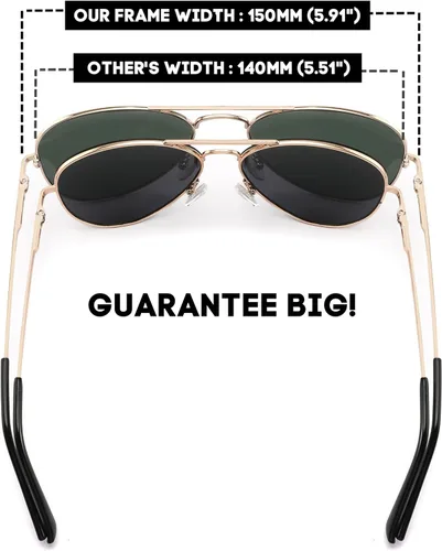 Vista 3 de PRIVEL Gafas de sol polarizadas clásicas de aviador de tamaño XXL, 5.906 in para hombres de cabeza ancha y grande, gafas ultraligeras UV400