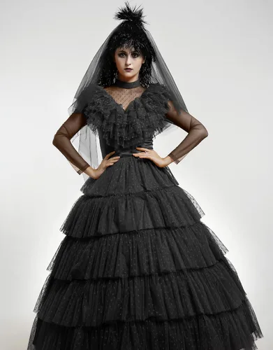 Vista 2 de miccostumes Disfraz de mujer Cosplay gótico vestido de novia Halloween con velo