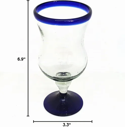 Vista 7 de Copas de agua con borde azul cobalto de 11 onzas (juego de 6), vidrio reciclado, sin plomo, sin toxinas (copa curvada de 11 onzas)