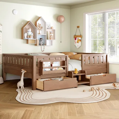 Vista 19 de Bellemave Cama Montessori Twin Kids con escaleras, estantería y cajones, beige Cajón beige