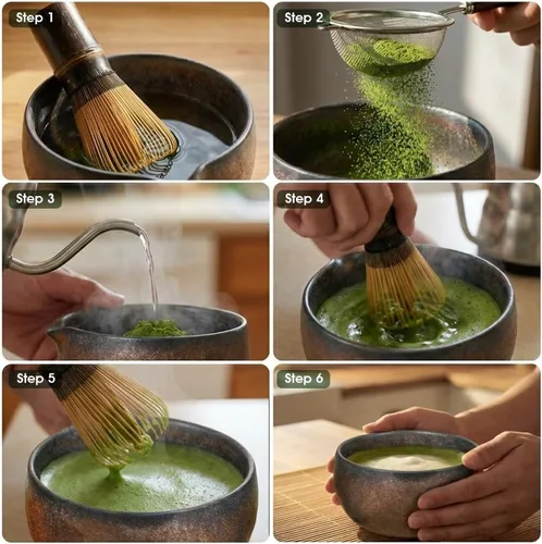 Vista 8 de Juego de batidor de matcha, kit de 5 piezas con cuenco de cerámica matcha, batidor de bambú, cuchara, juego completo de té Matcha perfecto