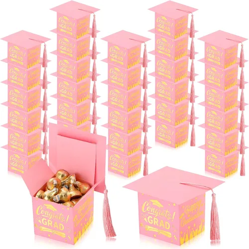 Vista 8 de Chuangdi 30 cajas de dulces de fiesta de felicitaciones graduadas, caja de casquillo de bricolaje con borlas para regalo de graduación, suministros