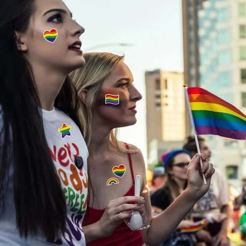 Vista 3 de Starboling 500 calcomanías de orgullo, calcomanías de corazón de arco iris del orgullo del progreso para gays lesbianas bisexuales, desfiles del mes