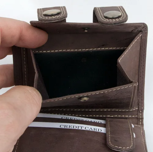 Vista 5 de FLW Cartera de cuero genuino de bolsillo con cadena de 20 pulgadas de largo para colgar, Marrón oscuro