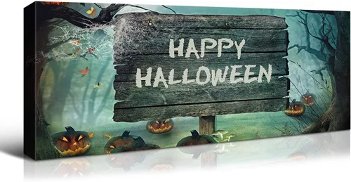 Vista 15 de Denozer - Decoración de pared de calabaza de Halloween, pósteres de regalo, decoración del hogar, arte de pared, imágenes en lienzo HD, estiradas