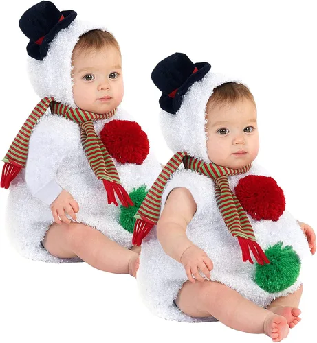 Vista 4 de Mono sin mangas de forro polar para bebé+bufanda de Navidad, conjunto de muñeco de nieve, mameluco para niñas, cosplay, disfraz infantil lindo
