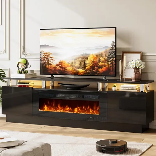 Vista 19 de Soporte de TV de 70 pulgadas para sala de estar, centro de entretenimiento moderno y consola multimedia, se adapta a televisores de hasta 80 Todo