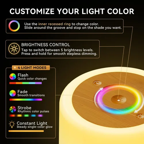 Vista 4 de Auxmir Luz nocturna para guardería, lámpara táctil recargable, 256 RGB Marrón (Brown-2 Pack)