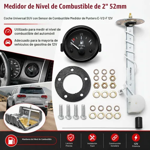 Vista 5 de Hoypeyfiy - Medidor de nivel de combustible universal de 2 pulgadas 52 mm para coche y SUV con sensor de combustible E-1/2-F puntero 12 V