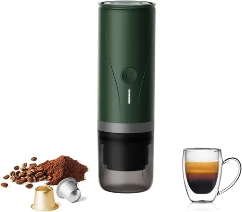 Vista 8 de Máquina de café espresso portátil, mini cafetera eléctrica autocalentable, hasta 20 bar de presión, compatible con cápsulas NS y molienda fina
