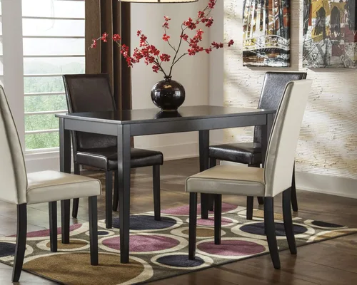 Vista 2 de Signature Design - Juego de sillas y mesa de comedor (juego de 2) + mesa rectangular, color marrón oscuro