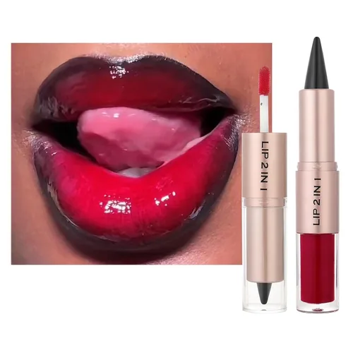 Vista 51 de BAISEN DIARY 2 en 1 doble punta mate delineador de labios y brillo de labios, lápiz combinado de labios marrón nude degradado, delineador de labios