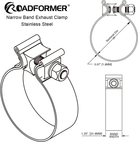 Vista 4 de ROADFORMER Abrazadera de escape de 1.75 pulgadas de acero inoxidable de banda estrecha para reparación de tubos de escape, silenciador y sistema