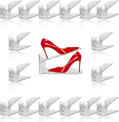 Vista 10 de Paquete de 10 organizadores de ranuras transparentes para zapatos - Altura ajustable de 3.7'' a 7.7'' pulgadas, apiladores de zapatos para un par
