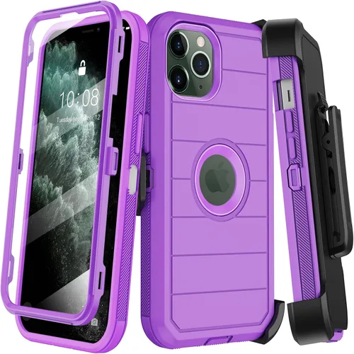 Vista 13 de KECAI Funda para iPhone 11 Pro con estuche de clip para cinturón, protector de pantalla integrado, resistente a prueba de golpes, protección contra