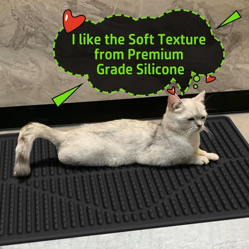 Vista 8 de Mofason - Tapete de goma para caja de arena para gatos, color negro Waterproof 24"x15" kitty litter box mat; litter trapping catcher mat; easy