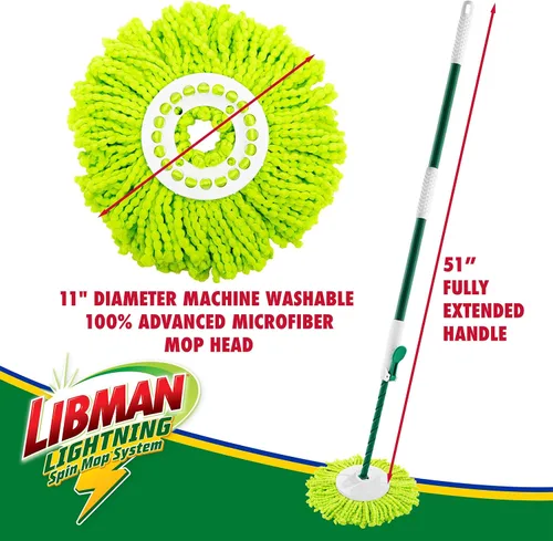 Vista 4 de Libman Lightning Spin Mop System Plus 1 cabezal de repuesto Trapeador y balde con juego de escurridor Trapeador de piso Trapeador giratorio