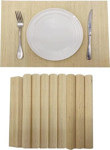 Vista 20 de Juego de 8 manteles individuales de bambú para sushi, estilo japonés, antideslizantes, de bambú, lavables, resistentes al calor, para comedor
