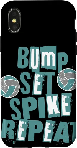 Vista 4 de iPhone 15 Parents Girls Volleyball Bump Set Spike Repeat Teal & Gray Case