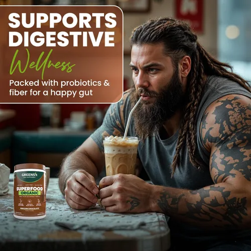 Vista 4 de Green Plus Organics Chocolate amazónico súper alimento Sin OMG Suplemento dietético verde – 8,46 oz Boost Energy, mezcla esencial de alimentos