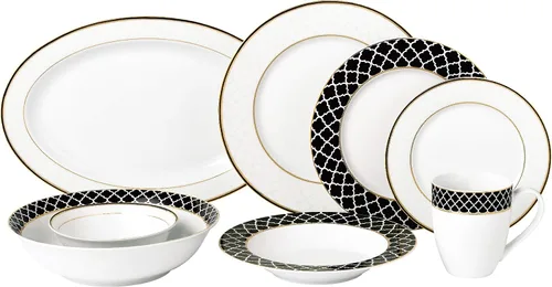 Vista 12 de Elegante y elegante juego de vajilla de porcelana de hueso de 50 piezas para organizar fiestas y eventos para 8 personas, cachemira, 50 piezas