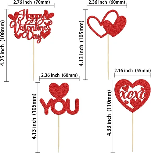 Vista 38 de Ephlyn 24 adornos para cupcakes con purpurina para el día de San Valentín, dulce amor, corazón, día de San Valentín, decoración para cupcakes