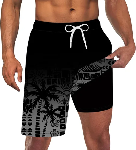 Vista 12 de Trajes de baño para hombre con forro de compresión 2 en 1 Shorts de tabla de 9 pulgadas de secado rápido con bolsillos Blanco