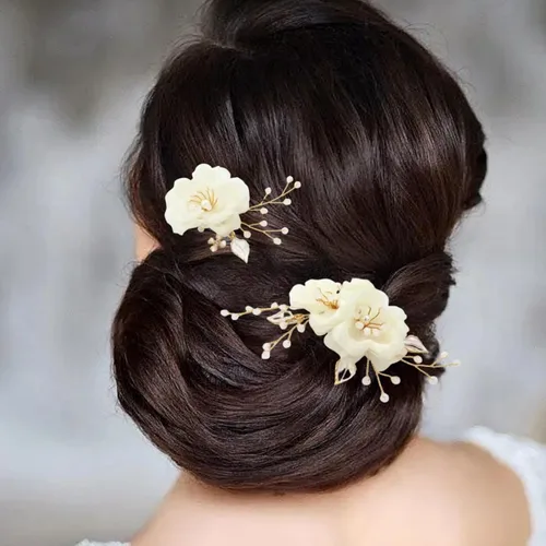 Vista 2 de Accesorios para el cabello nupcial hechos a mano con cuentas - Pinzas para el cabello y peines florales para mujer